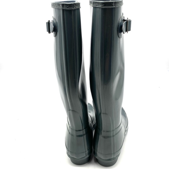 HUNTER TALL GRAY GLOSSY ORIGINAL CLASSIC LOGO RAIN BOOTS LADIES SIZE 7 - Picture 6 of 10